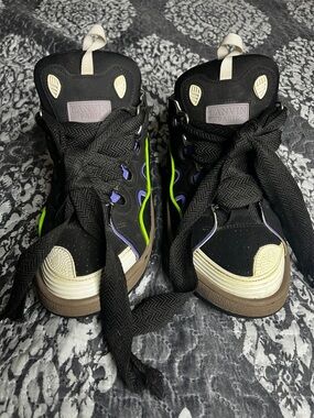 Lanvin Black High-Top Sneakers with Neon Green Accents